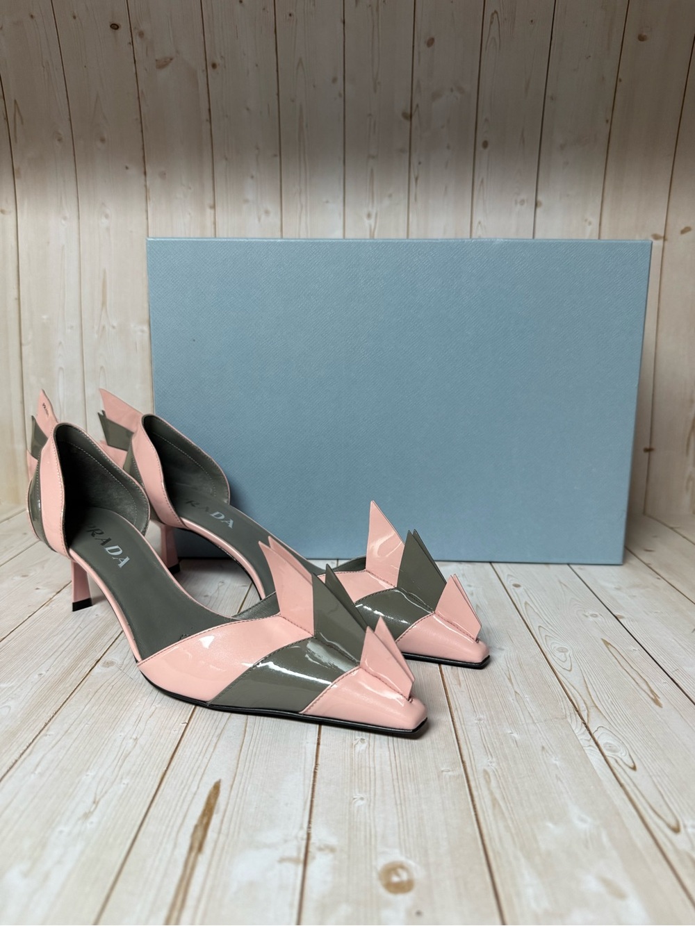 Prada Colorblock Pointed Toe d’Orsay Pump Pink/Dark Grey Sz 38.5 / 8.5